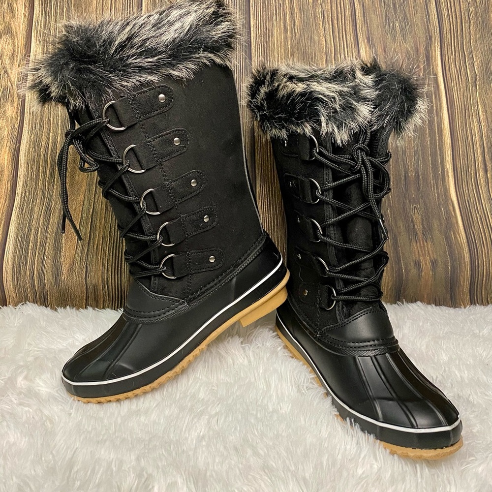 Women's Black Faux Fur Winter Boots